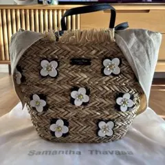 Samantha Thavasa ホワイト&ブラック 花モチーフ かごバッグ