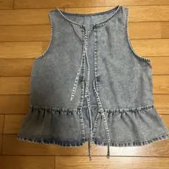 デニム フリル裾 ノースリーブベスト