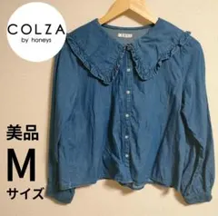 COLZA by honeys デニムフリルシャツ Mサイズ　美品　大きめ襟