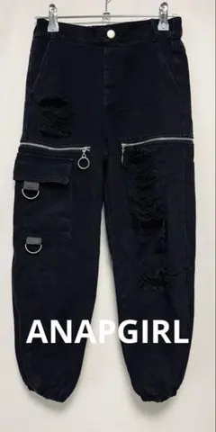 ANAPGIRL ブラック ダメージ加工 ボトムス