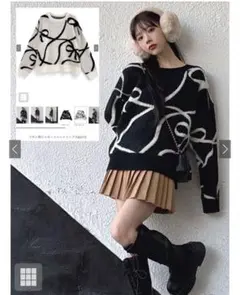 GRL グレイル リボン柄ジャガードニットトップス ブラック so11