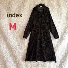 インデックス ロングワンピース M ブラック 黒 花柄 Aライン フレア リボン