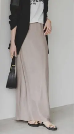 NOBLE キュプラサテンナローAラインスカート グレー 38