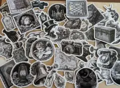 シール　モノクロ　ヴィンテージ　５０枚　コラージュ素材