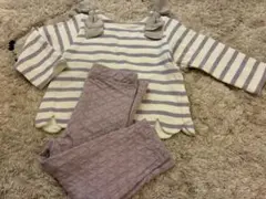 ❤️petit main❤️ストライプリボン付きトップスとレギンスセット80㌢