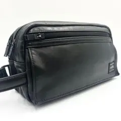 極美品 ポーター 吉田カバン アメイズ セカンドバッグ オールレザー 革 黒