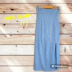 a8⭐未使用に近い⭐ナイスクラップ【F】ロングスカート 水色&白 チェック柄