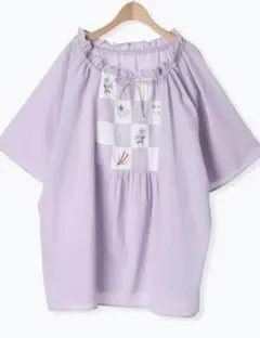 パッチワーク刺繍チュニックブラウス　ラベンダー　サマンサモスモス