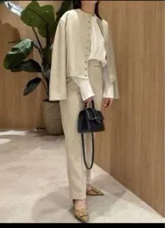 mila owen エコレザー　ノーカラージャケット　アイボリー 0