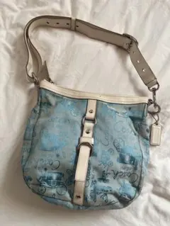 ✨春夏注目！！美品✨COACHミニハンドバッグロゴ付ブルー青緑白個性的 