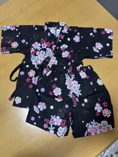 甚平 黒色 花柄 100cm