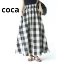 春定番coca フレアロングスカート ブロックチェック ロング丈重ね着古着屋