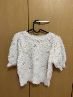 ファー素材 ホワイト 半袖Tシャツ