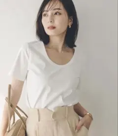 anuans シルクタッチコットンUネックTシャツ白Mのサムネイル