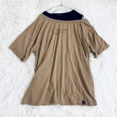 Y2K レイヤー オフショル Tシャツ ブラウン L ゆったり