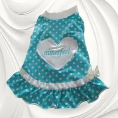 【未使用タグ付】犬服　ドッグウェア　ワンピース ブルー　ハート　ドット　春夏