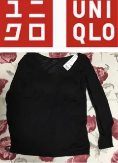 新品未使用　UNIQLO ヒートテックブラUネックT ブラック　八分袖　L