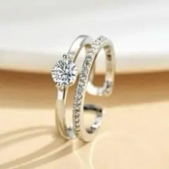 未使用品　ダブルライン　ジルコニア　フリーサイズ　シルバーリング