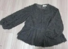 オペークドットクリップ　トップス　ふわふわ　バルーン袖　ペムラム　細見え　M