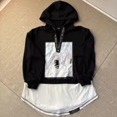 ブラック/ホワイト パーカー サイズ150