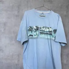 【古着】パームツリー プリント Tシャツ ライトブルー　XL 古着　海外