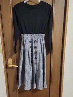 Bye Bye ブラック・グレー チェック柄ワンピース