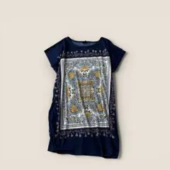 デザインTシャツ ビックプリント スカーフ柄 チュニック カットソー トップス