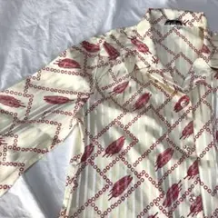 昭和レトロ　総柄　秋色　ヴィンテージ　ポリエステル　柄シャツ　七分袖