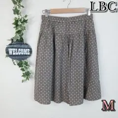 【LBC】総柄フレアスカート M チャコールグレー ベージュ ウエストゴムのサムネイル