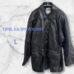 希少 TIPEL 羊革 ラムレザー ハーフコート 黒 L ヴィンテージ 裏地総柄