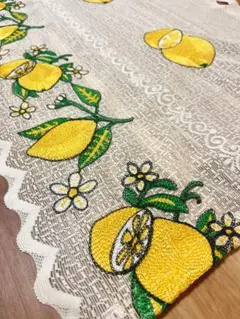 昭和レトロ　レトロポップ　レースカーテン レモンと花の刺繍