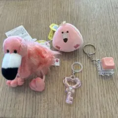 フラミンゴ ぬいぐるみ キーホルダー 4点セット