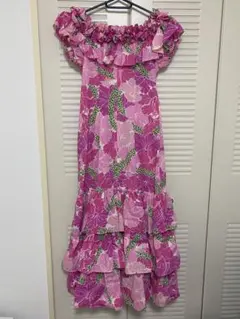 ハワイアン花柄オフショルダーワンピース