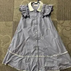 メゾピアノ ワンピース スカート ストライプ 花柄 襟付き 140サイズ