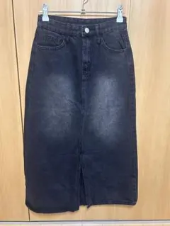 デニムタイトスカート ダークブラック スリット入り