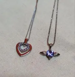 ハート型と翼付きモチーフ　ネックレスセット