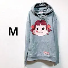 ペコちゃん パーカー 薄手 不二家 グレー M ミルキー バックロゴ 綿混