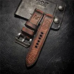 ハンドメイド パネライ など 時計ベルト ヴィンテージカーフ 26mm 尾錠