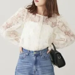 美品　NICE CLAUP✨カーディガン　花柄レース　透け感　刺繍　ボレロ