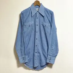 70s Wrangler ラングラー ギンガムチェック ウエスタンシャツ ブルー
