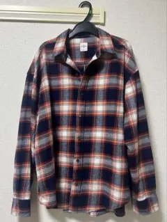 長袖チェックシャツ ネイビー・オレンジ