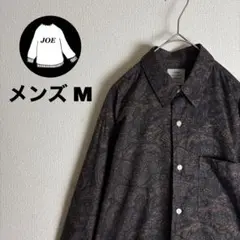 総柄シャツ長袖　ペイズリーボタニカルアート　くすみ色　レトロ　ユニセックス古着