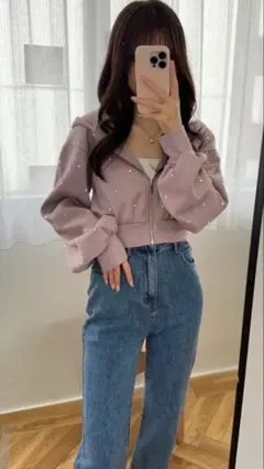 【新品未開封】ラインストーン　ショート丈パーカー