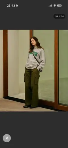 カーゴパンツ オリーブ ワイドシルエット ダメージ加工のサムネイル