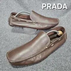 美品 PRADA ドライビングシューズ 本革レザー ブラウン 刻印ロゴ プラダのサムネイル
