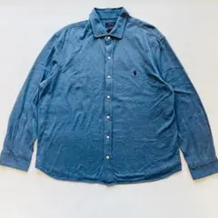 ポロラルフローレン ニットドレスシャツ XXLサイズ 青 コットン100%