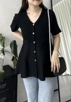 タイムセール中♡prose verse 半袖ハートボタンニットカーディガン M