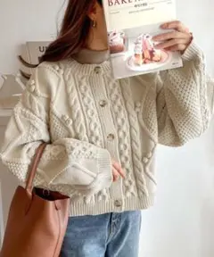 mily pilet【M】2wayクロップド丈ポップコーンニットカーディガン