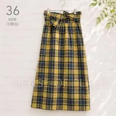 SENSE OF PLACE ロングスカート タイト チェック 黄色 36 S