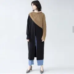 オズモーシス アシンメトリーケーブルニットプルオーバー異素材ドッキングワンピース